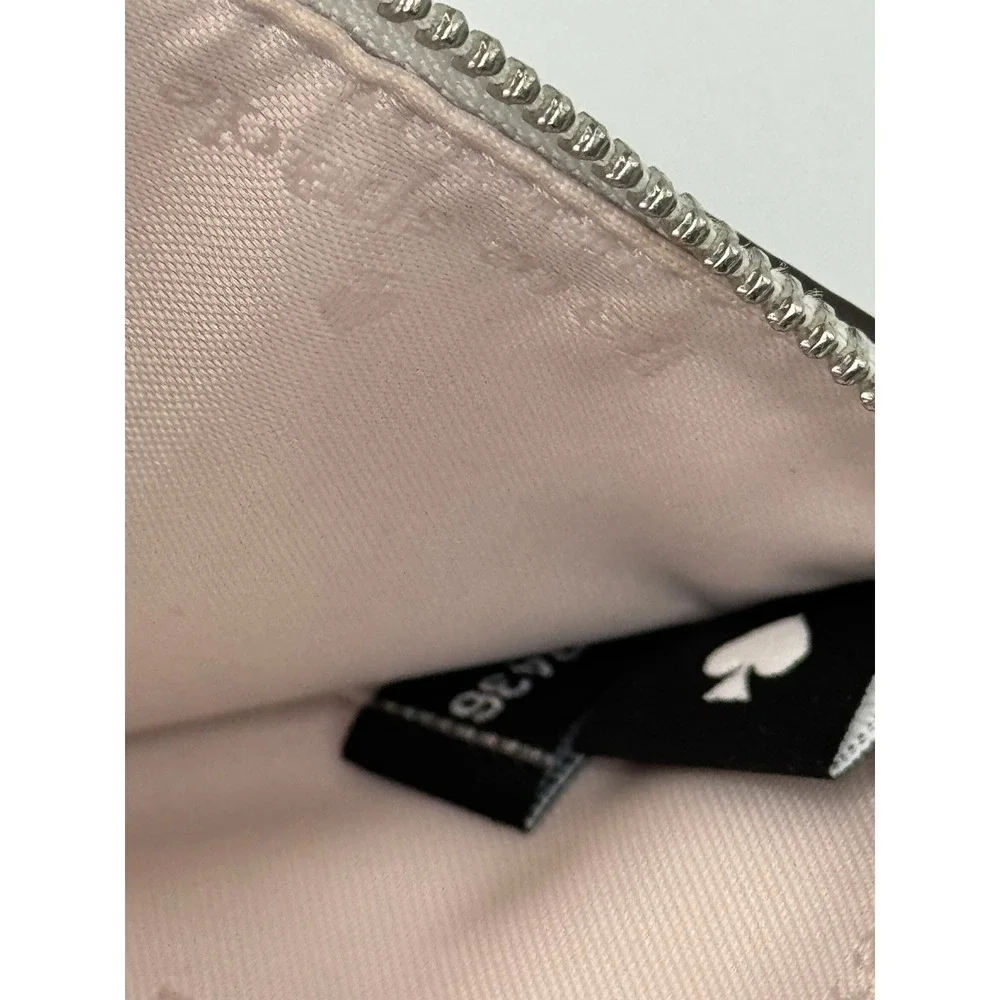 Kate Spade New York Silver Metallic Wristlet Zip Pouch Clutch Coin Purse‎